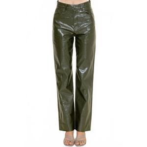 NEW FORE COLLECTION high waisted wide leg glossy leather pants in green